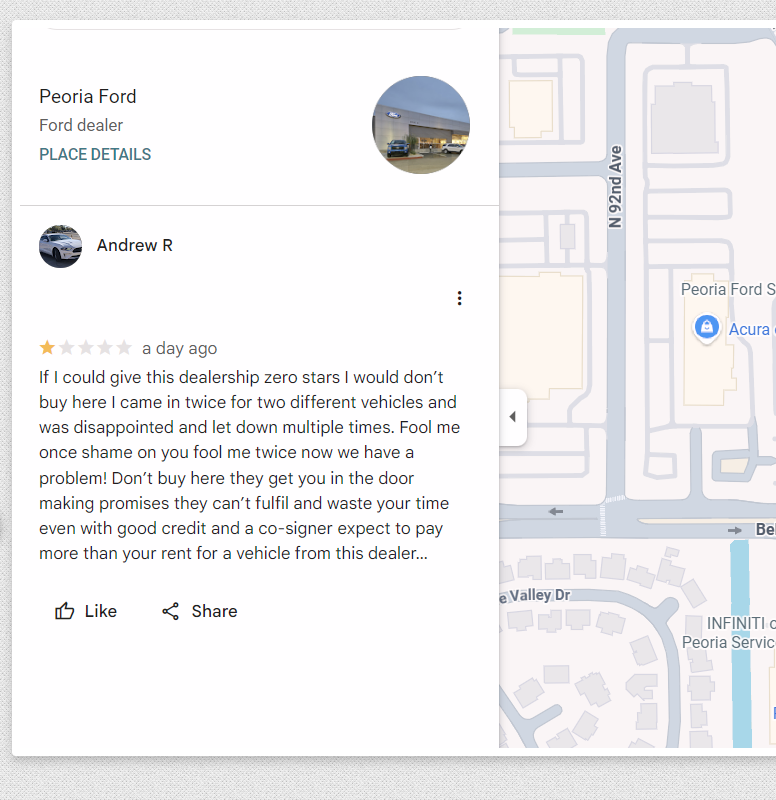 Google review left for Peoria Ford by Andrew R