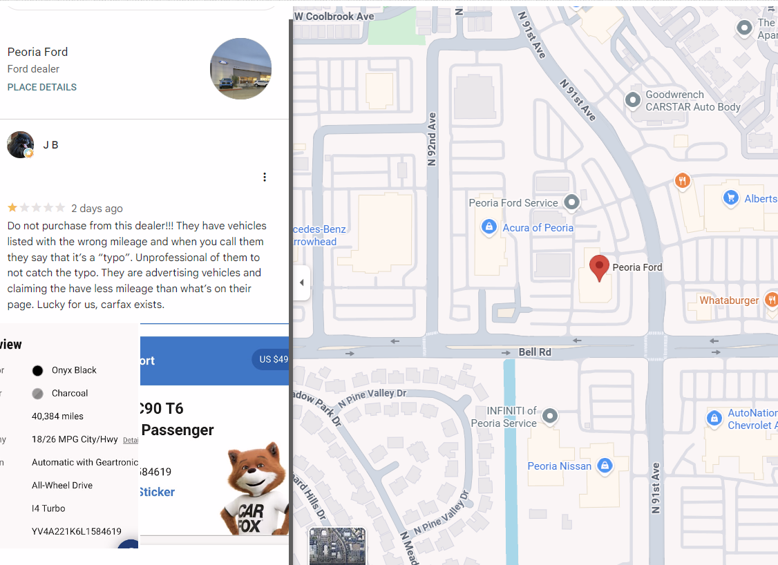 Google review left for Peoria Ford by J B